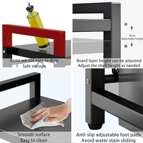 Devesanter uitschuifbaar magnetronrek, 2-traps magnetronstandaard met 5 haken, keukenorganizerrek, magnetron-bakkerijrekken voor het aanrecht