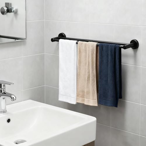 Uitschuifbare handdoekhouder, 43–72 cm, roestvrij staal 304, dubbele stangen, zwart, voor badkamer/keuken/hotel