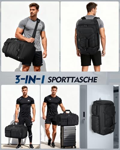 45L sporttas voor dames en heren, 3-in-1 reistas met schoenenvak en natvak, waterdichte gym-duffelbag, sporttas voor outdoor, fitness, Re