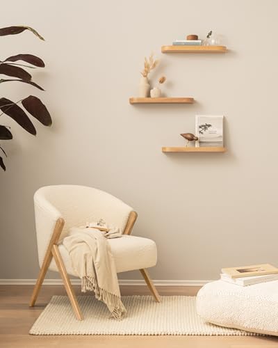 Wandplankenset 'Toke' | 3 hangplanken van echt houtfineer | Zwevende houten plank als wanddecoratie en opbergruimte voor badkamer, woonkamer, keuken, slaapkamer en
