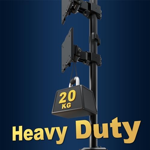 Monitorbeugel voor 2 monitoren boven elkaar voor 17–49 inch platte en gebogen schermen, verticale monitorbeugel, 2 monitoren, in hoogte verstelbaar met 20 kg per arm, VESA 75/100 mm, zwart