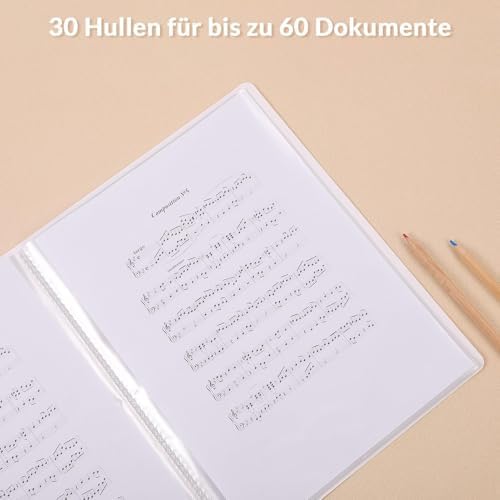 Documentenmap A4, hoogwaardige kunststof map met 30 vakken, documentenmap voor het archiveren van documenten en het ordenen van belangrijke documenten (