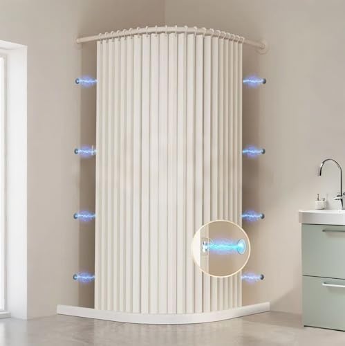 Douchegordijn, schimmelbestendig, waterdicht, met magneten en haken, opvouwbaar douchegordijn, textiel, wasbaar, voor in bad, hoekdouchegordijn, 230 g/m²
