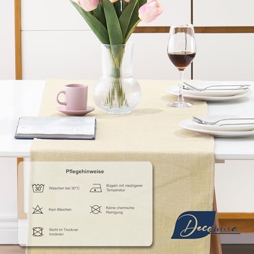 Tafelloper, waterafstotend, linnenlook, vlekbestendig, wasbaar, tuintafelkleed, tafelkleed voor buiten, voor eettafel, naturelbeige, 30 x 10