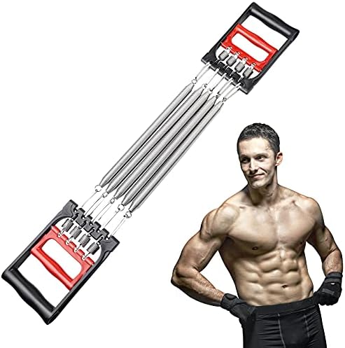 Borst-expander, verstelbaar, fitness-expander, borst-expander voor mannen en vrouwen, met 5 veer-spiertrainers, weerstandsband met afneembare stalen veren, voor borst-, arm- en krachttraining