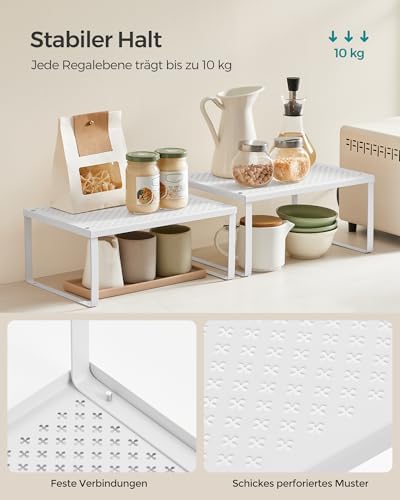 Kruidenrek, set van 4, keukenrek, keukenorganizer, keuken, kruidenhouder, uitbreidbaar, stapelbaar, klein rek, metaal, wit KCS006W01
