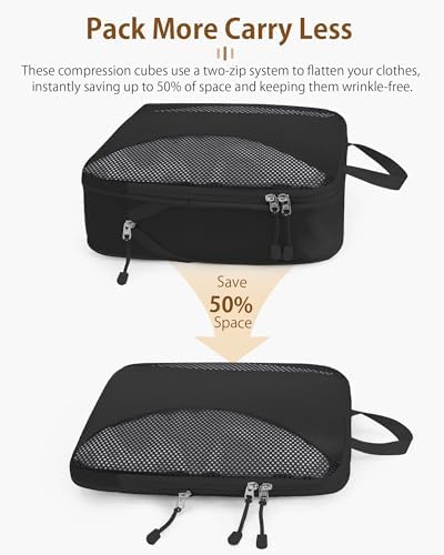 Packing Cubes met compressiefunctie – 10-delige kofferorganizer-set met compressiefunctie, samendrukbare Packing Cubes voor organisatie, Packing Cubes voor koffers