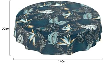 Wasbaar tafelkleed met waslaag, marmer, goud, blauwe bladeren