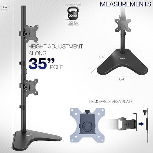 Bureauhouder voor twee monitoren, vrijstaande LCD-houder, geschikt voor 2 ultrawide-schermen tot 34 inch in verticale stapelpositie STAND-V002L