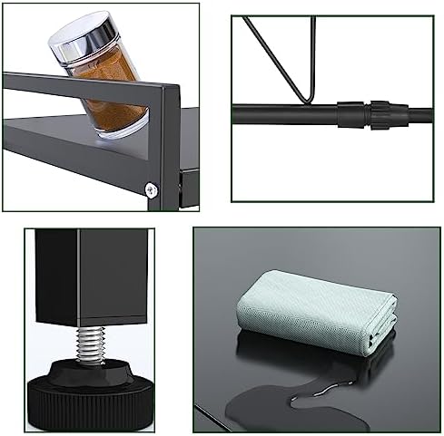 Uitschuifbaar magnetronrek, magnetronstandaard met 2 niveaus, magnetronhouder-organizer van koolstofstaal, keukenrek met 10 haken voor broodrooster, Ho