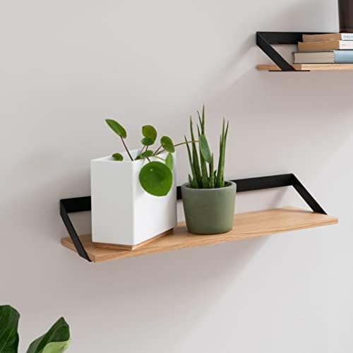 Wandrek-set, hangende rekken van metaal en echt houtfineer, wanddecoratie en rek voor badkamer, woonkamer, keuken, slaapkamer en Mo