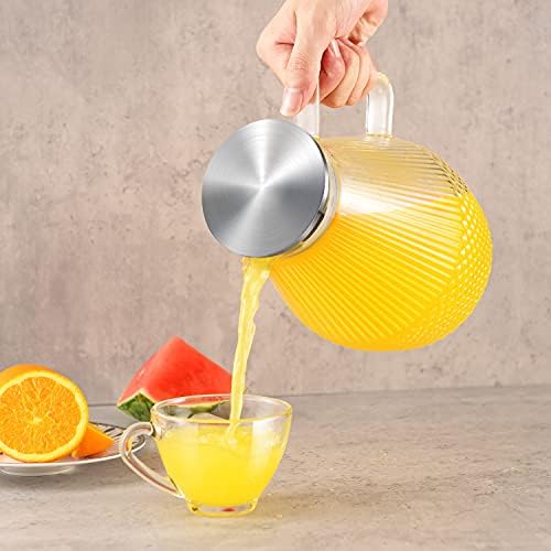Waterkaraf, glazen karaf met deksel, 2,4-liter karaf, glazen kan met deksel, waterkaraf van borosilicaatglas, glazen kan voor ijsthee, waterkaraf, glazen kan, Hea