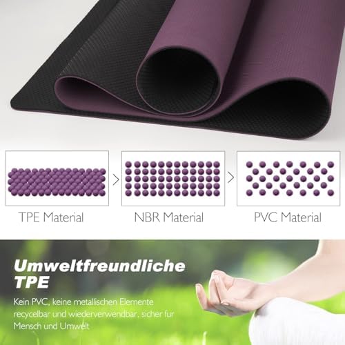 Gymmat, yogamat, gewatteerd en antislip voor fitness, pilates en gymnastiek, met draagriem