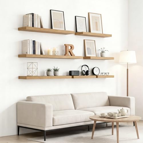 Wandplanken, 60 x 23,5 x 3,8 cm houten wandplank, wandplank met onzichtbare bevestigingen, hangende plank voor slaapkamer, woonkamer