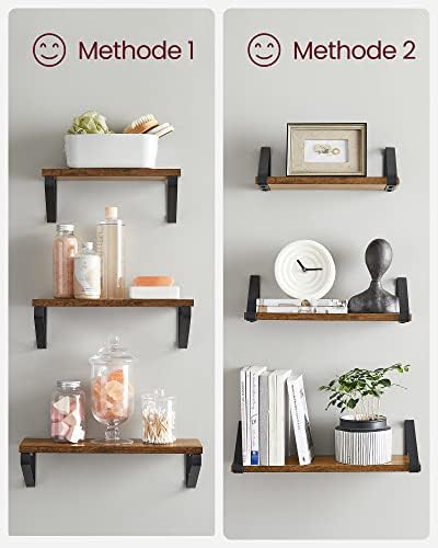 Zwevende planken in industrieel design, set van 3, wandgemonteerd, stevige plank, voor woonkamer, badkamer, keuken, vintage LWS33BX