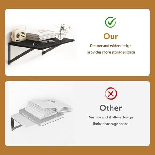 Wandplank 2-delige set, boekenplank voor aan de muur met metalen beugels, houten wandplank, zwevende plank, wandplank, voor woonkamer, keuken, slaapkamer, kantoor, badkamer