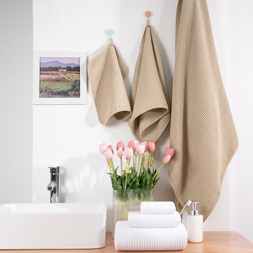 430 GSM microvezel handdoekenset – sneldrogend & pluisvrij – wafelstructuur – extra groot – 152 x 76,2 cm – 6-delig