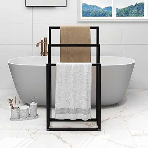 Vrijstaande handdoekhouder, 3-laags organizer voor badkamer en handdoeken, badkameraccessoires, zwart