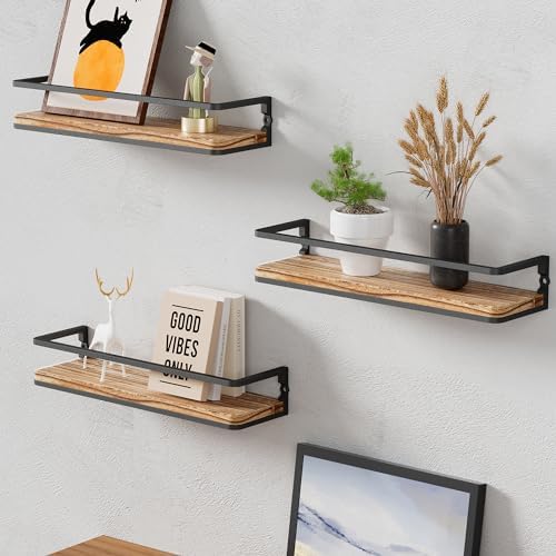 Wandplank van hout en metaal, set van 2 wandplanken 42 cm, hangplanken voor badkamer, slaapkamer, woonkamer, keuken, thuiskantoor, wasruimte