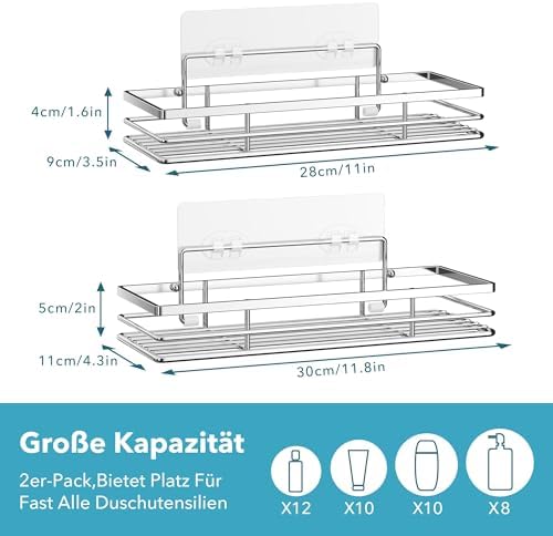 Doucherek zonder boren, set van 2 doucherekken, douchemand, badkamerorganizer, badkamerrek, shampoohouder, douche-, keuken- en badkamerorganizer met