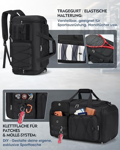 45L sporttas voor dames en heren, 3-in-1 reistas met schoenenvak en natvak, waterdichte gym-duffelbag, sporttas voor outdoor, fitness, Re