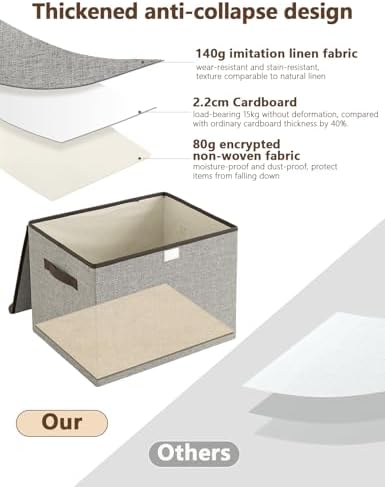 Opbergboxen met deksel, set van 3 opvouwbare stoffen opbergboxen met handige handvatten, 37 x 24 x 24 cm, opbergboxen met deksel voor de slaapkamer, k
