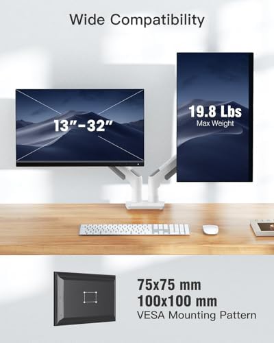 Monitorbeugel voor 2 monitoren voor schermen van 13 tot 32 inch, monitorbeugel voor 2 monitoren, gaming-monitorbeugel voor 2 monitoren – 360° draaibaar, 2 bevestigingen