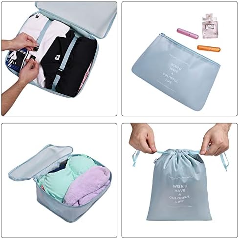 Koffer-organizer-set, 8-delig, opbergkubussen, waterdichte reiskledingzakken, opbergzakken voor koffers, opbergkubussen met schoenenzak, USB-kabelzak
