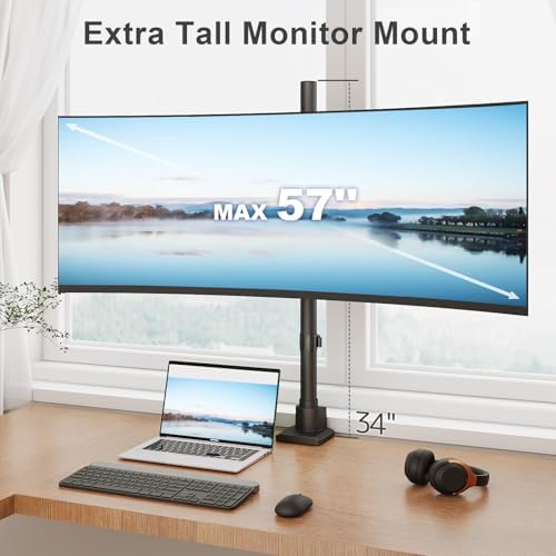 Monitorbeugel, 1 monitor, 24–57 inch, extra hoog, in hoogte verstelbaar, beeldschermbeugel, monitorstandaard, draagvermogen tot 27 kg, zwart