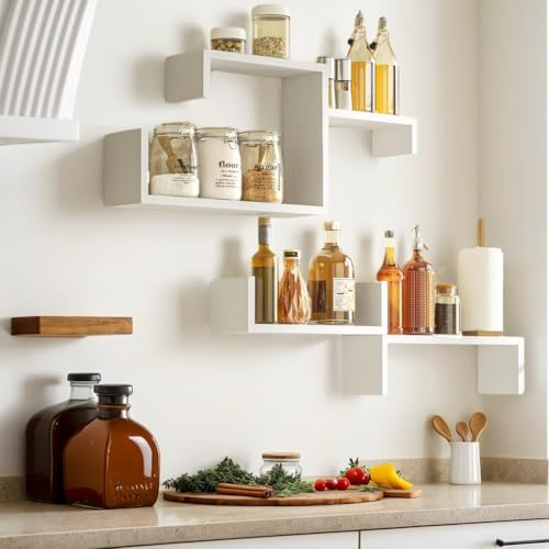 Wandplanken wit 5 stuks, houten wandplanken, zwevende planken met een maximaal draagvermogen van 40 kg, moderne wandplankdecoratie, doe-het-zelf wandmontage hangplanken voor de woonkamer