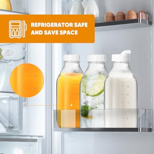 Smoothiefles, set van 2 melkflessen met deksel, glazen flessen van 1 liter om te vullen, herbruikbare smoothieglazen met deksel, ideaal voor sap, melk, milkshakes