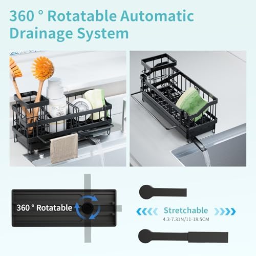 Afwasbak-organizer voor de keuken, sponshouder, afwasbak-organizer van roestvrij staal, afwasmiddelhouder, Sink Caddy Kitchen Organizer, keukenorganisatie bij de afwasbak, afwasbenodigdheden