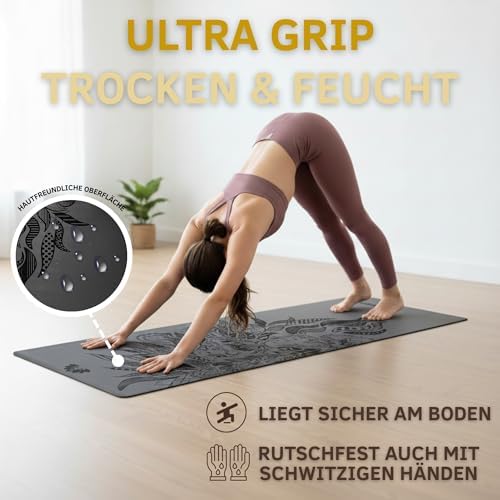 Yogamat van natuurlijk rubber | extreem antislip | ULTRA GRIP-oppervlak van ECO PU | extra breed 68 cm | inclusief draagriem | yogamat 183 x 68 cm | 4