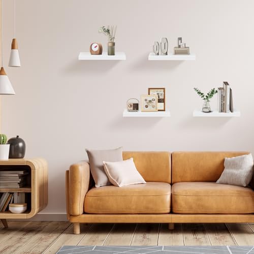 4x zwevende plank wandplank boekenplank planken voor decoratie wandplanken van MDF-hout, set van 4 wandplanken wit hout, 40x14x3cm