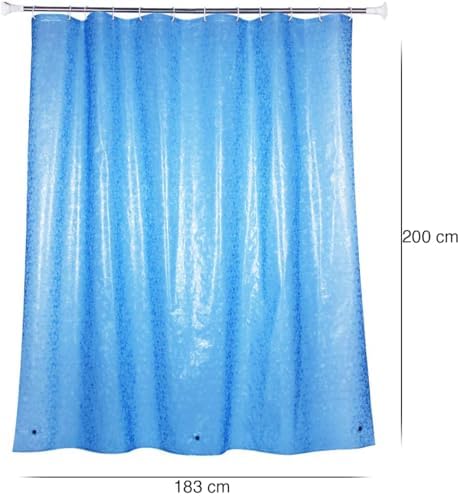 Anti-schimmel douche-/badgordijn met magneetgewicht aan de onderkant, 0,2 mm (183 x 200 cm), waterdicht, antibacterieel, EVA, 3D-steenpatroon, blauw, inclusief 12 S
