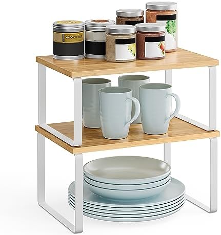 Kruidenrek, set van 4, keukenrek, keukenorganizer, uitbreidbaar, kruidenhouder, stapelbaar, met metalen frame, 19,5 x 29,7 x 15,8 cm, wolkenwit-natuurlijk