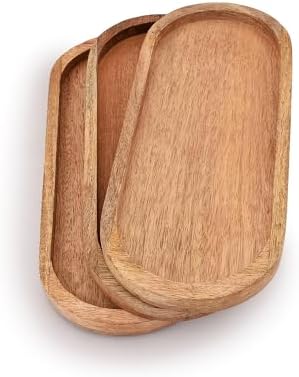 Ovale mangohouten dienbladen, set van 3, perfect als serveerschaal/grill, voor het serveren van kaas, sushi, hapjes voor feestdagen en meer. 30,5 cm x 12,7 cm x 1,9 cm