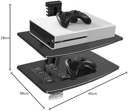 Plank, zwart, met versterkt hardglas, voor dvd-speler/kabels, luidsprekers/spelconsoles/tv-accessoires
