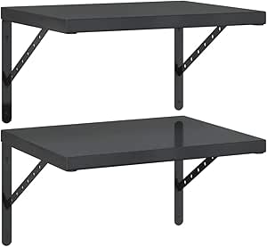 Wandplanken 2 stuks 50x40 cm Zwart Roestvrij staal, zwevende plank, hangende plank, wandplank, plank, plankblad, cd-plank, dvd-plank