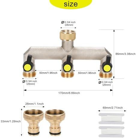 3/4-inch 3-weg-verdeler, wateradapter-slang, verdeler, met kogelkranen, verdeelstuk, kraanaansluiting, wateraansluiting, adapter voor huis en tuin,