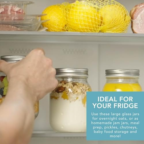 Glazen weckpotten met deksel, luchtdicht, 500 ml, voor overnight oats, zelfgemaakte jam, stevig glas met deksel voor honing, inmaken, conserveren, bewaren