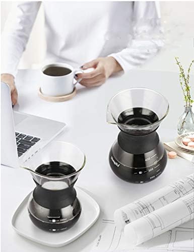 Pour-over-koffiezetapparaat, handkoffiezetapparaat, roestvrijstalen handfilter, glas met permanentfilter (400 ml), zwart