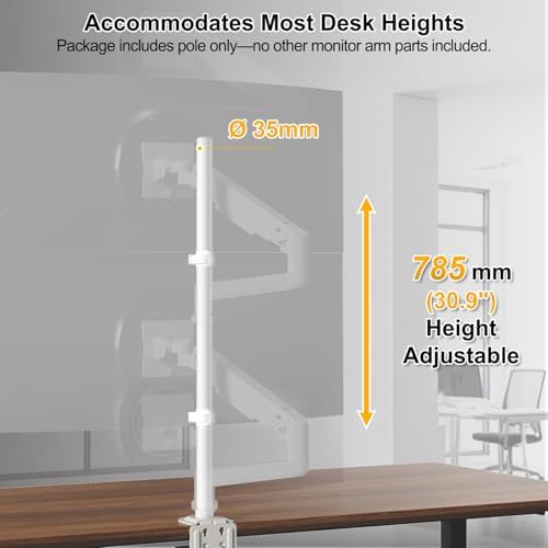 Vervangende stang voor monitorbeugel – extra hoge 814 mm lange 2-delige stang voor standaard monitorarmen (tot 40 kg), diameter 35 mm, 2 bevestigingsopties, geschikt voor doe-het-zelf