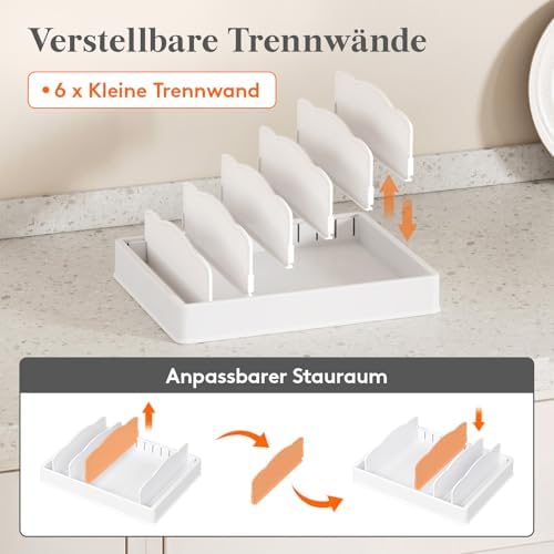 Opbergsysteem voor pannendeksels en vershouddozen, 1 stuk opbergorganizer voor lunchboxdeksels voor in de keuken, pannendekselhouder voor kast en lade, 33 cm met 5 verstelbare T