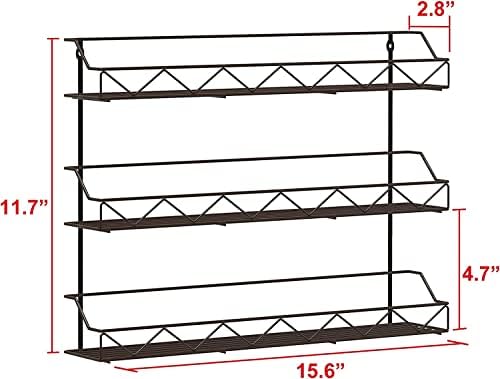 Ging wandrekjes voor kruiden, set van 2, groot kruidenrek voor het opbergen van potjes, smalle metalen wandrekjes voor de keukenwand of kastdeuren (zwart)