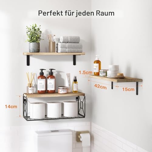 Wandplank, Paulownia-hout, wandplanken, houten planken, 3 + 1 stuks, voor slaapkamer, badkamer, woonkamer, keuken, thuiskantoor, wasruimte