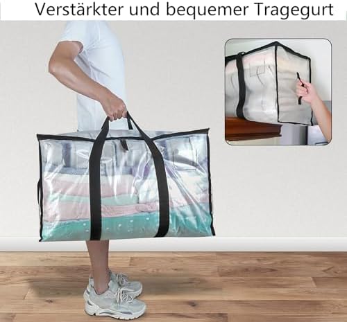 Set van 2 doorzichtige opbergzakken voor kleding, waterafstotende, verstevigde opbergzakken, opvouwbare opbergboxen van 91 l, kledingkast-organizer, verhuiszakken voor beddengoed, C