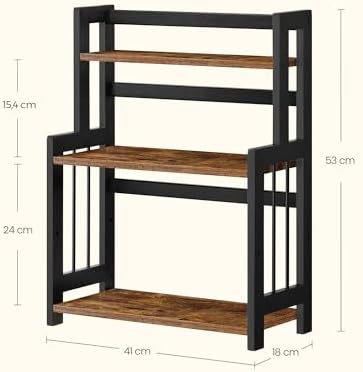 Kruidenrek met 3 niveaus, keukenrek, opbergrek, voor aanrechtblad, bamboe frame, voor keuken, eetkamer, kantoor, vintage bruin-zwart OFS047B0