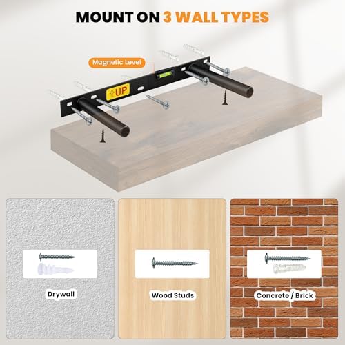 Wandplanken, 60 x 23,5 x 3,8 cm houten wandplank, wandplank met onzichtbare bevestigingen, hangende plank voor slaapkamer, woonkamer