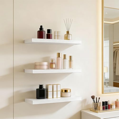 Wandplank, set van 3 zwevende planken, witte wandplanken, 40x14,8x1,5 cm, CD-DVD-plank, boekenplank, moderne decoratieve planken voor kantoor, woonkamer, slaapkamer